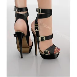 Belt Buckle Decor Platform Sandals Stiletto Heels Open Toe British Style Casual Summer Fashion Women Shoes Zapatos Para Mujere