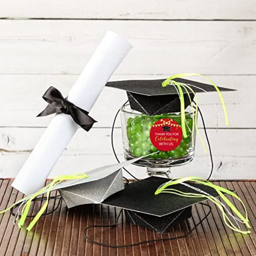 ملصقات شكر للتخرج باللونين الأحمر والذهبي مقاس 2 بوصة، 50 ملصقات لاصقة مستديرة لحفلات التخرج. #4