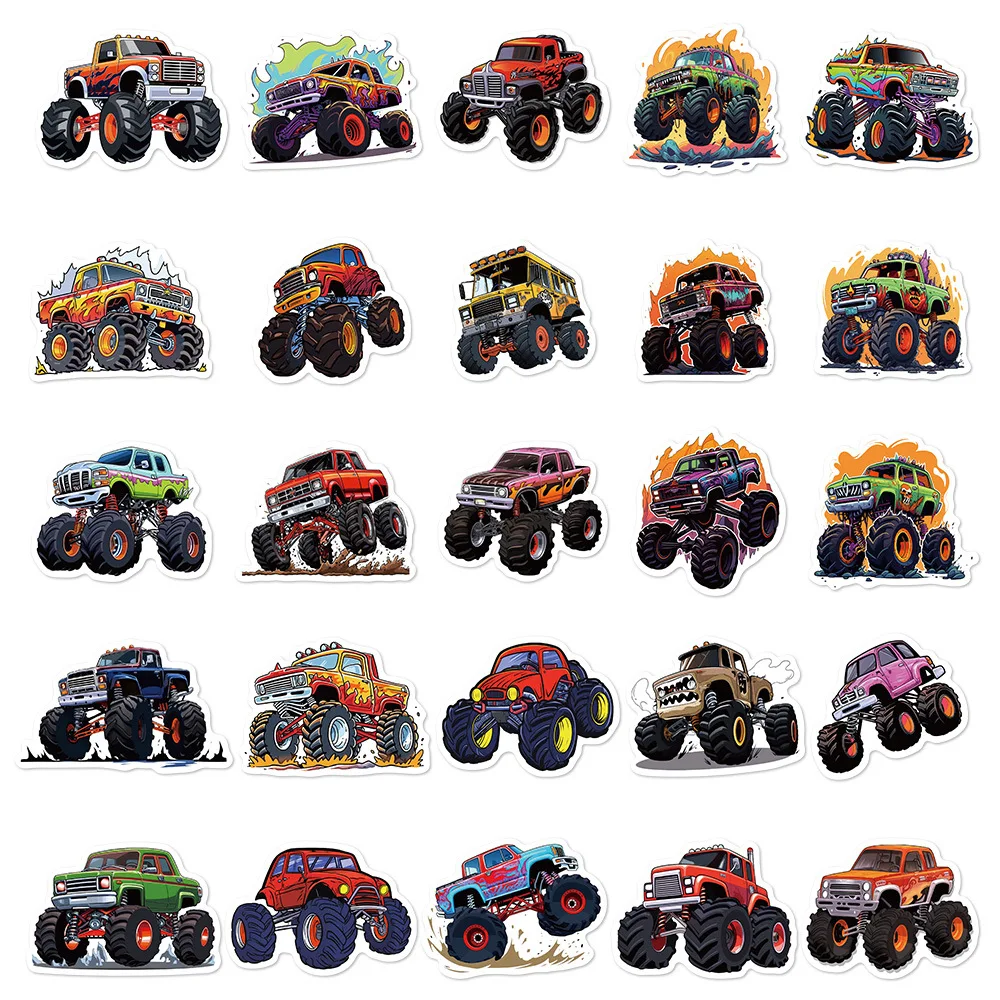 50pcs Handsome Monster Truck Series Graffiti Stickers Suitable for Helmets Desktop Wall Decoration DIY Sticker Pack Wholesale