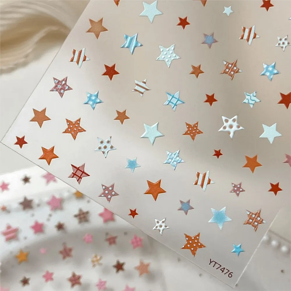 2Pcs/Lot 5D Embossed Relief Pentagram Star Nail Art Decals Five-pointed Star Self Adhesive Nail Stickers DIY Manicure Sliders