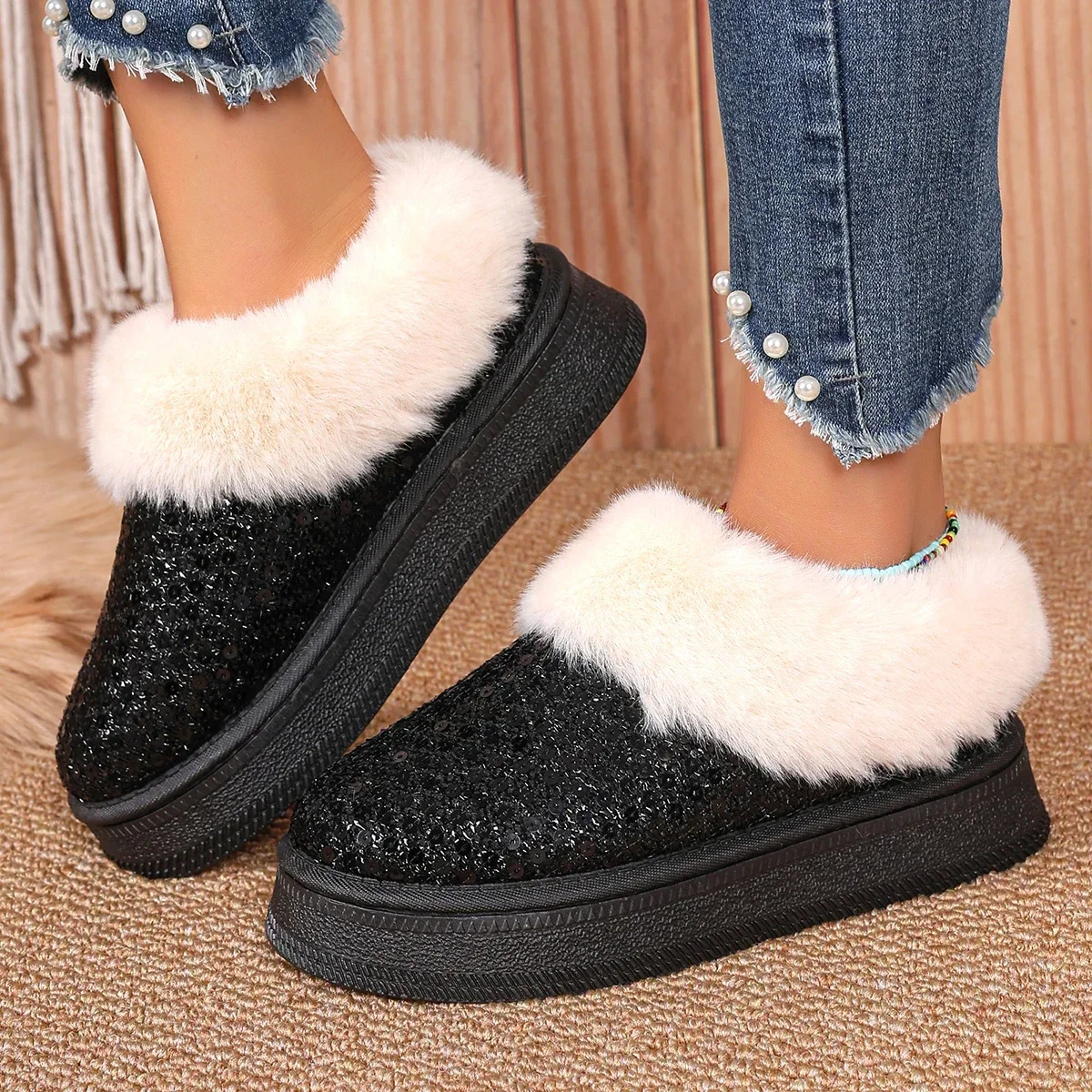 Winter Women Short Plush Warm Snow Boots Casual Shoes  New Suede Fur Chelsea Ankle Boots Flats Platform Ladies Shoes