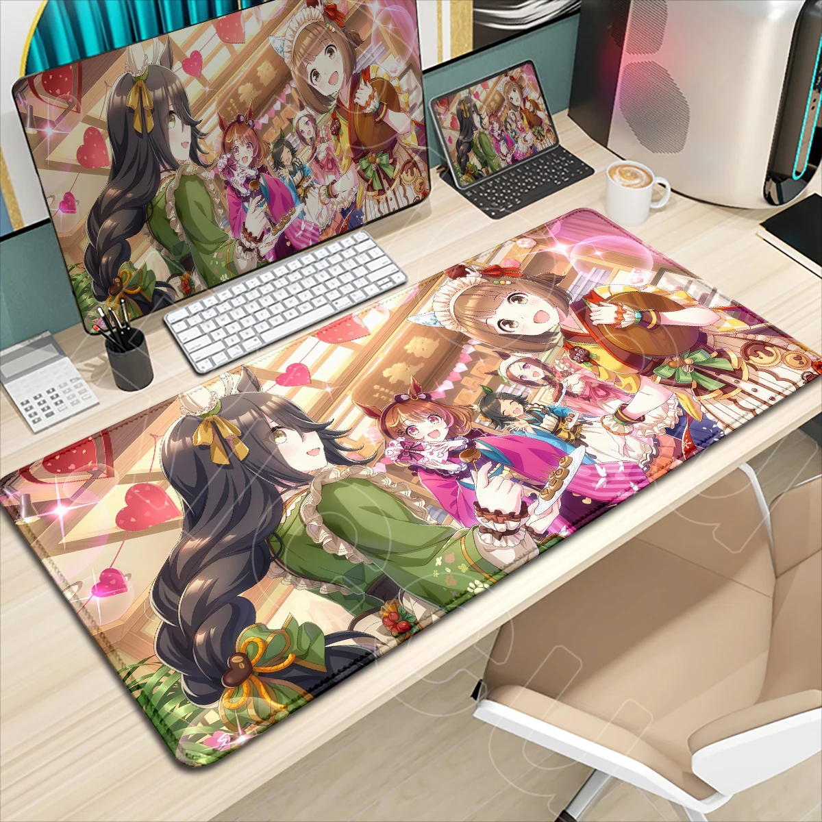 Kawaii Umamusume Girl Japanese Anime Mouse Pads Desk Mat Durable Stitching Washable Large Size Playmat Offices Decoration Carpet
