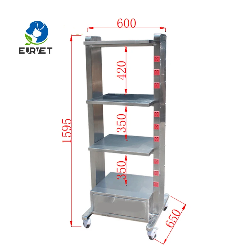 

China Top Sale Veterinary Instrument Supplies Stainless Steel Veterinary Pet Medical Clinic Trolley Cart