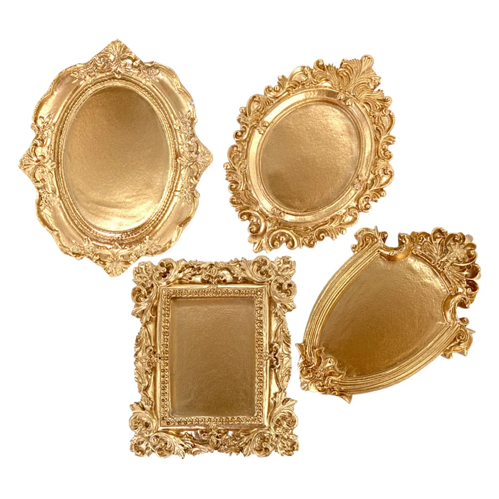 

4 Pcs European Style Photo Frame Tray Large Resin Jewelry Plate Vintage Home Decor Serving Trinket Display Storage