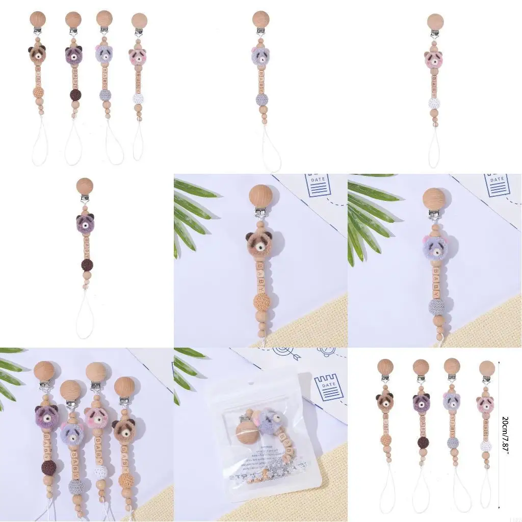 

Pacifier Holder for Newborn Teething Toy Storage Anti-Drop Safety Wooden Crochet Soother Clip Toy for Infant L8RB