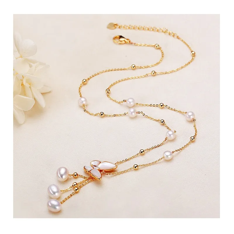 

Freshwater Pearl Necklace Fritillary Butterfly Tassel Jewelry Temperament Fashionable Versatile Light Luxury High Sense Collarbo