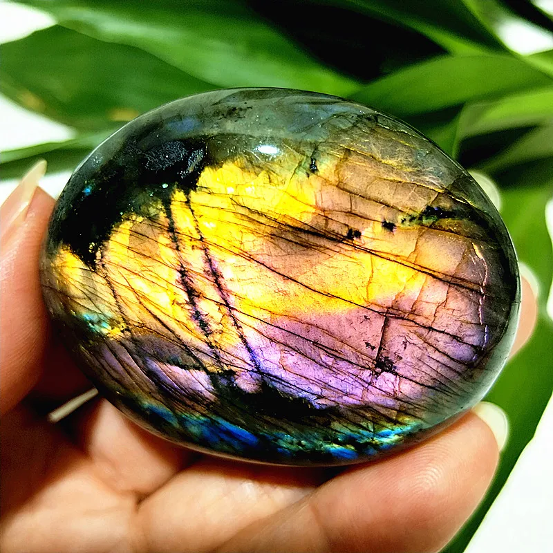 

Natural Gemstone Yellow light Labrador Palm Stone Witchcra Chakra Spiritual Healing Meditation Feng Shui Crystal Home Decoration