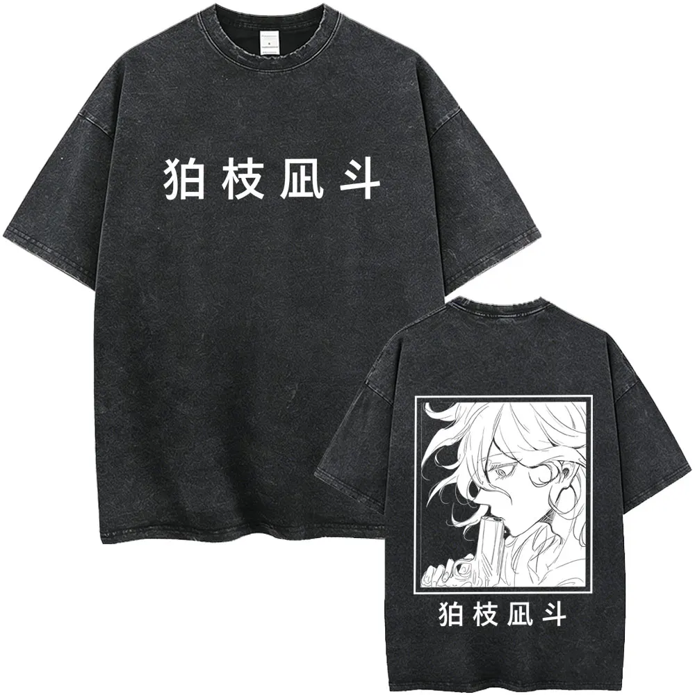 

Washed Vintage Anime Danganronpa Nagito Komaeda Graphic T-shirts Men Manga Retro Oversized Short Sleeve T Shirts Tops Streetwear