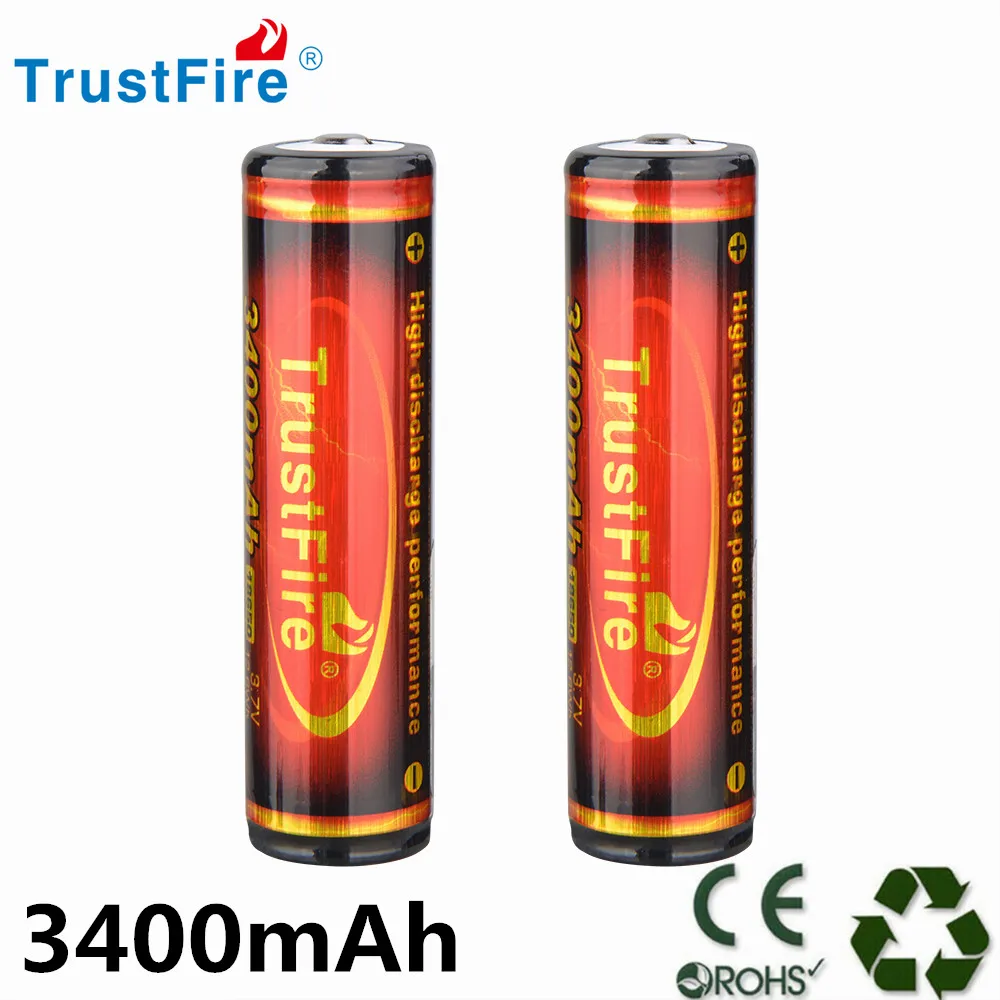 2 batteries au lithium rechargeables Trustfire 18650 3400mAh, durables et haute capacité