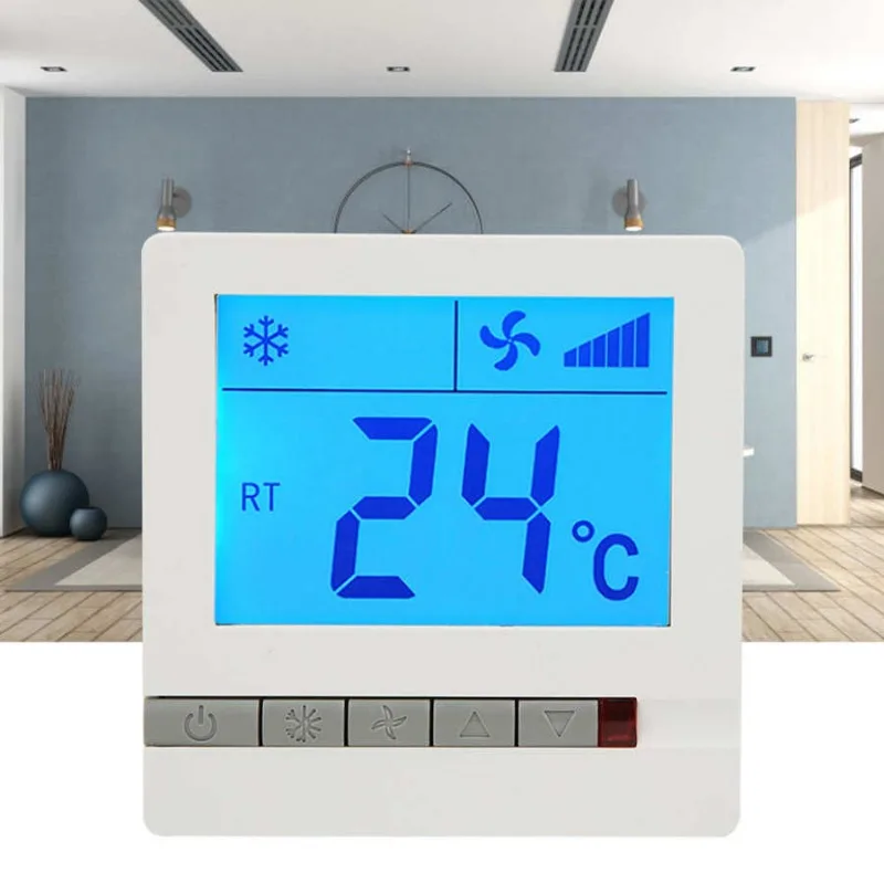 LCD Digital Thermostat Delay Compressor Protection Fan Coil Unit Temperature Controller Thermostat for Air Conditioner