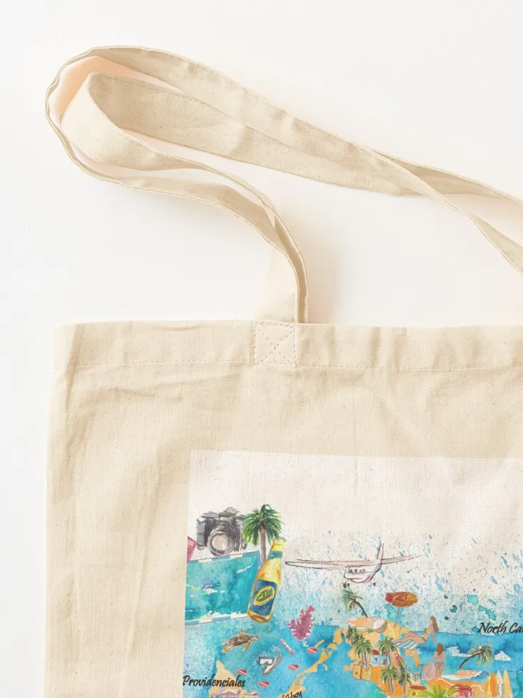 خريطة السفر المصورة من Turks & Caicos Antilles مع الطرق والسلط الضوء على حقيبة حمل لحقيبة قماش الشاطئ #3