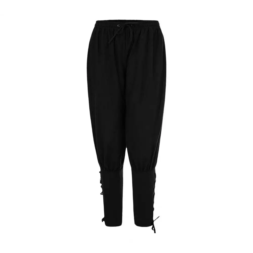 Medieval Pants Regular Fit Men Trousers Medieval Pirate Men's Ankle-banded Lace-up Pants with Elastic Waist Pleated for Cosplay