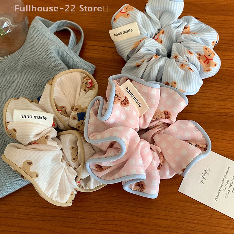 【MAX-22】 Lazos para el cabello a rayas con forma de oso para el intestino grueso, lazo para la cabeza con bola para mujer, accesorios para el cabello versátiles, cuerdas para el cabello