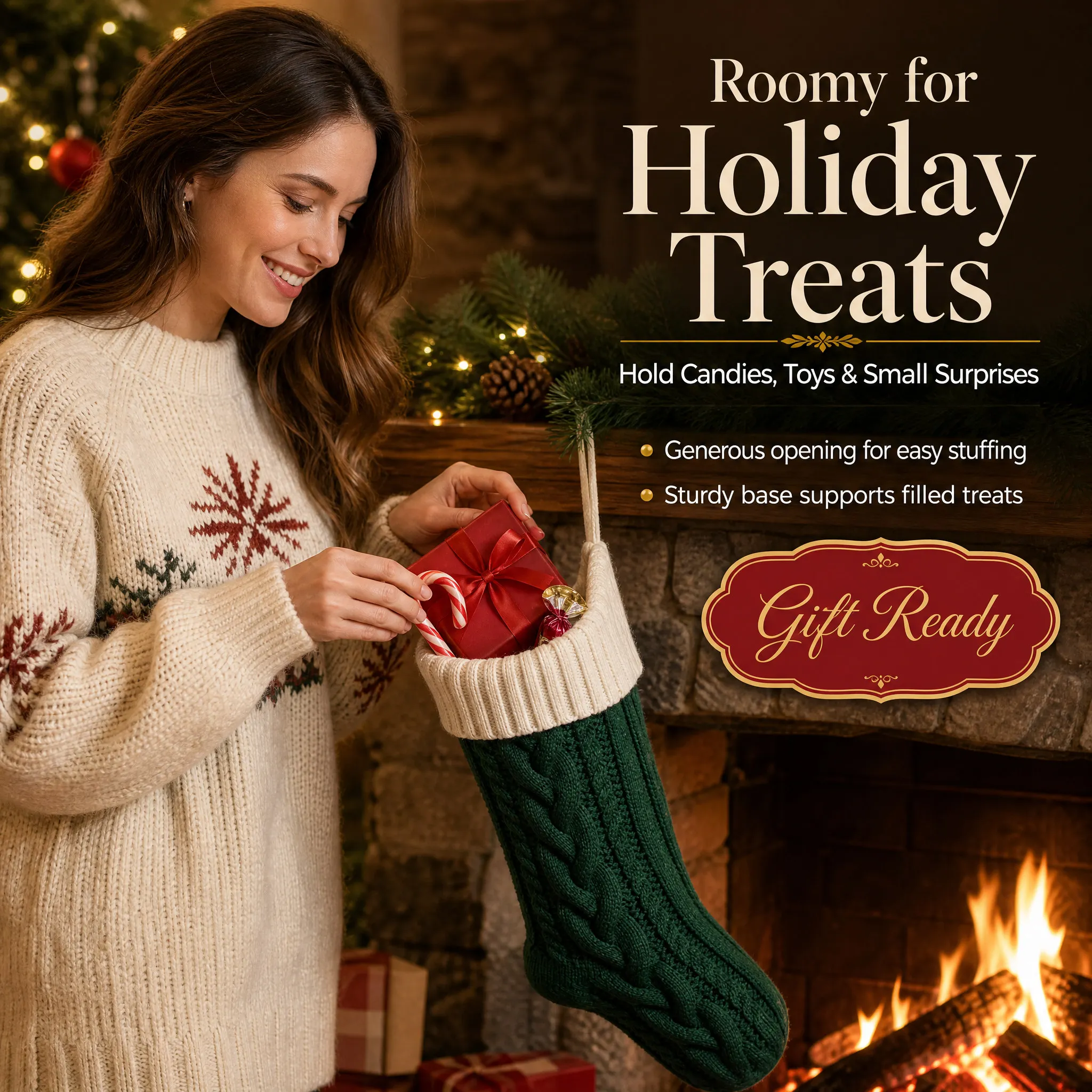 Custom Embroidered Cable Knit - Christmas Stocking Hanging 评论和价格