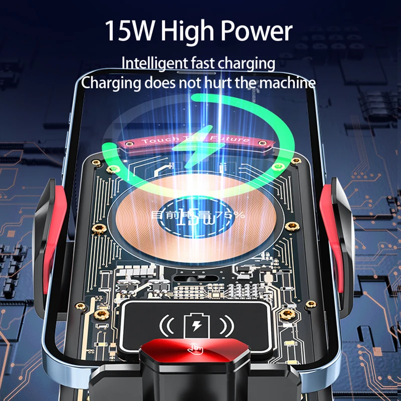 15W Universal Car Wireless Charger Holder Auto-Sensing Ambient Light 360 Rotating 66W Plug Charging Mount for iPhone/Samsung/Car view 3