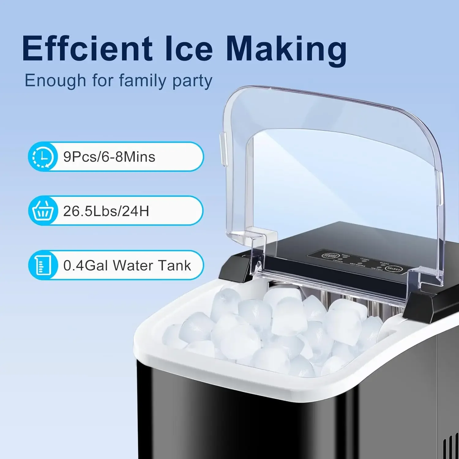 Compact Portable Ice Maker with Carry Handle for Kitchen, Party & Camping - Produces 2 Sizes of Crisp Ice Cubes - Countertop Ice