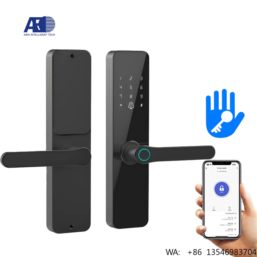 

Hotel Key Entry Fingerprint Recognition USB Emergency Charging Indoor Wooden Door Smart Lock with Handle Cerraduras Inteligentes