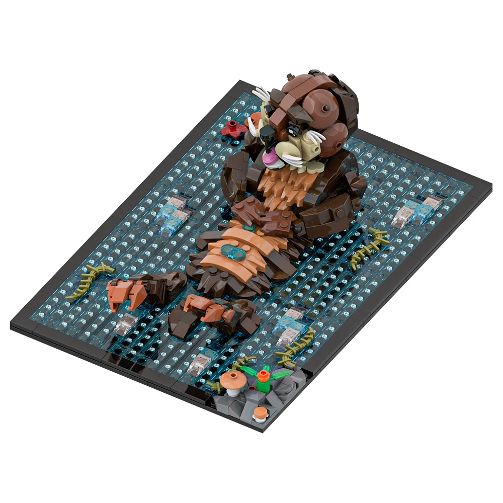 Gobricks MOC Lutras Lutras 포유류 빌딩 블록 모델 창의력 수달 고양이 동물 벽돌 DIY 조립 장난감 어린이 선물