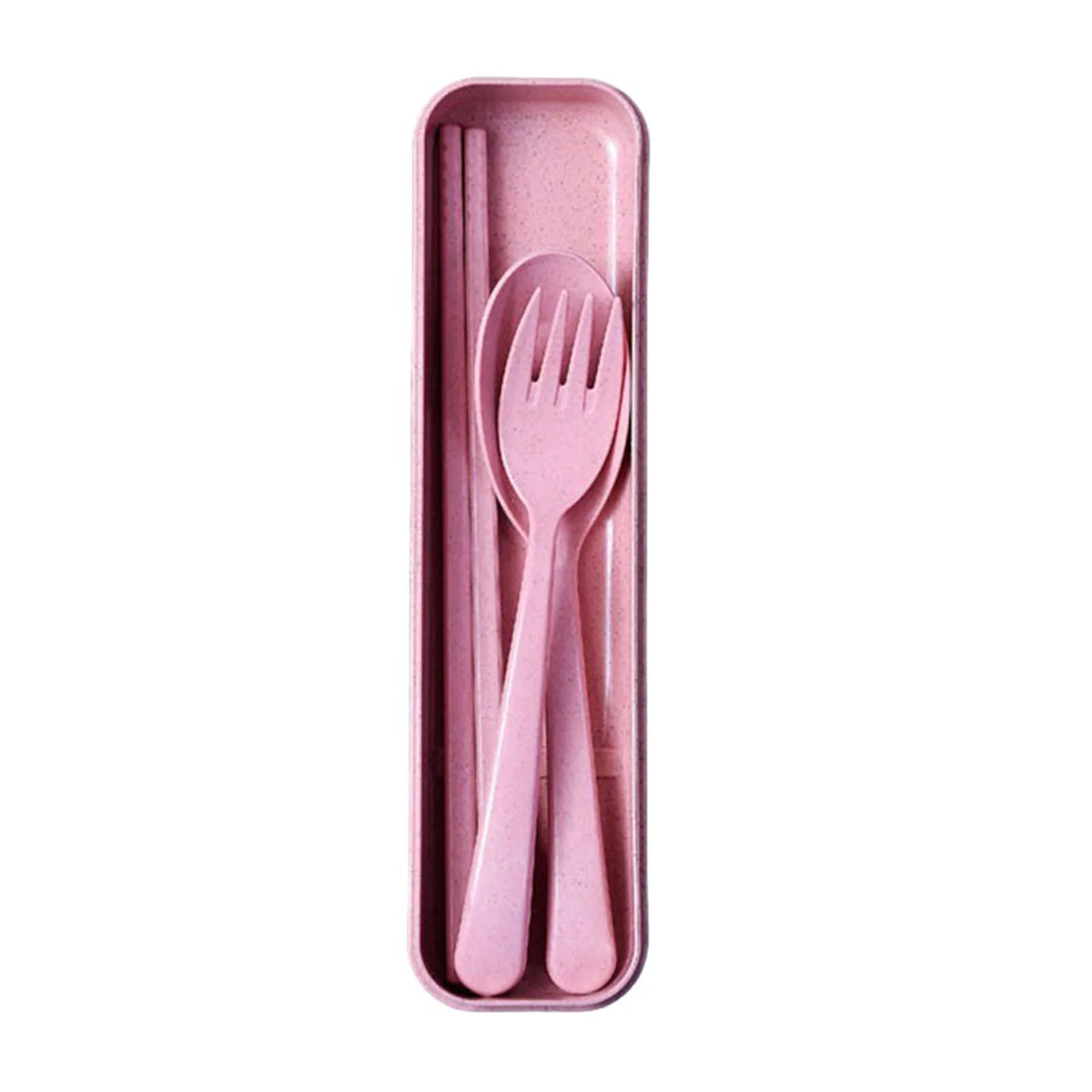 Travel Cutlery Set Blue/Pink/Beige/Green Convenient Fork Spoon Chopsticks Portable With Storage Box For Hiking