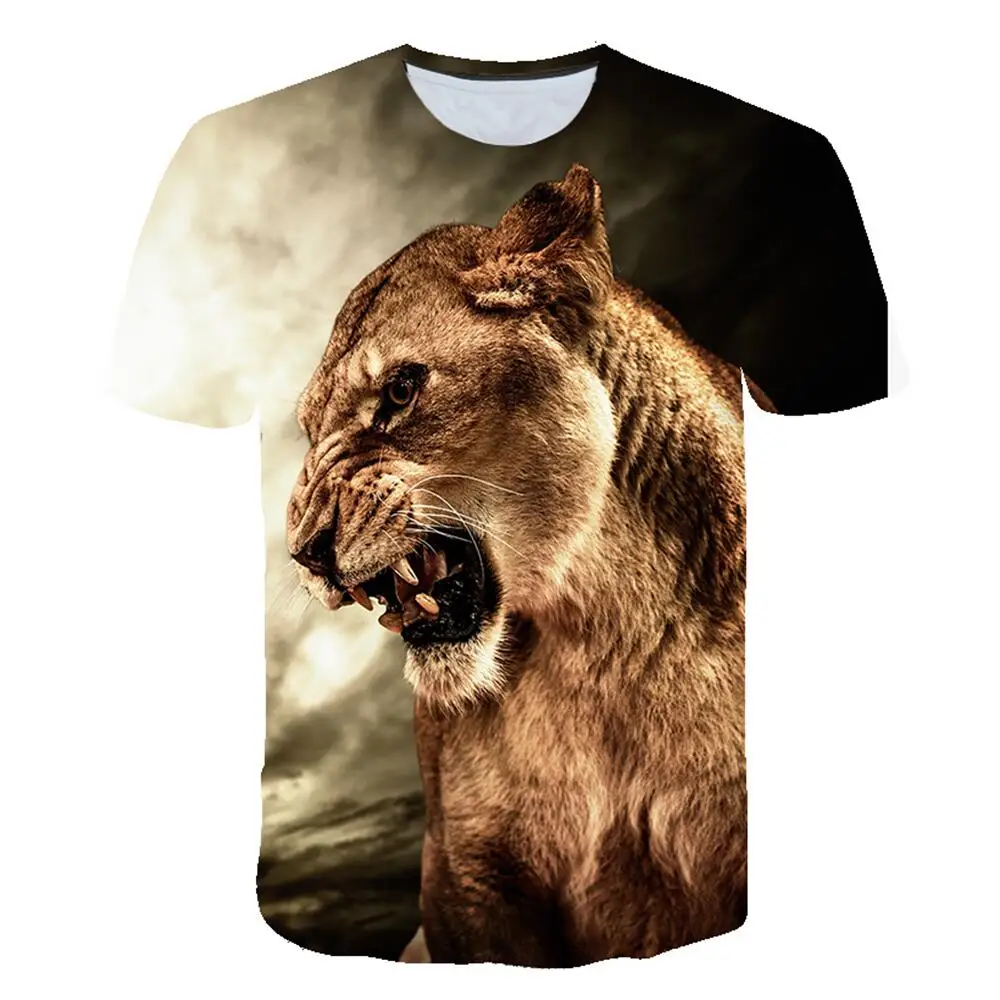 New Tide Summer Fashion Lion Picture T-shirts Casual Print Tees Hip Hop Personality Round Neck Short Sleev Tops