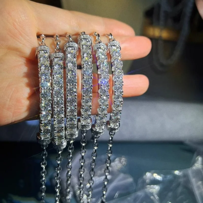 Bracelet Women, 9 Stones, 50 Points, Four-Prong, D Color, 925 Silver, Platinum Plated, Artificial Bracele