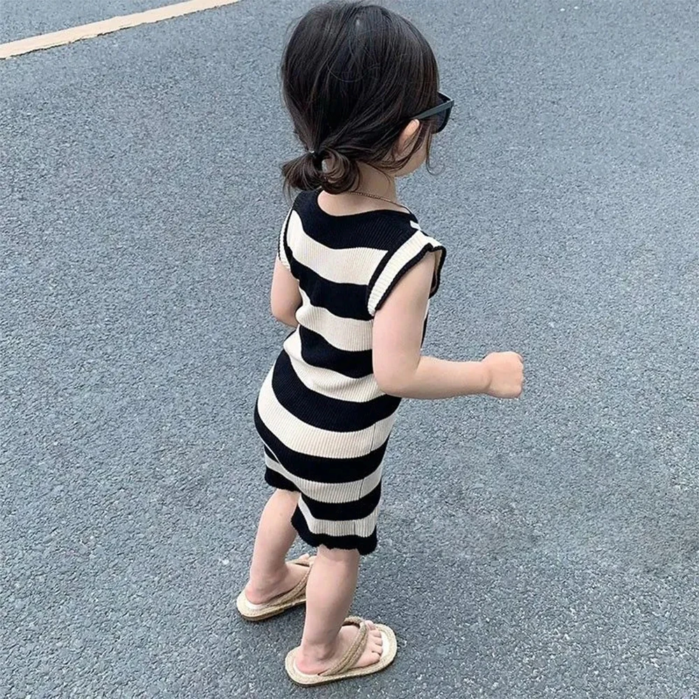 Sommerliche gestreifte Mädchenkleider, lässige Baumwoll-Prinzessinnenkleider, Kinderkleidung, Babykleidung, Kinderkleider für Mädchen