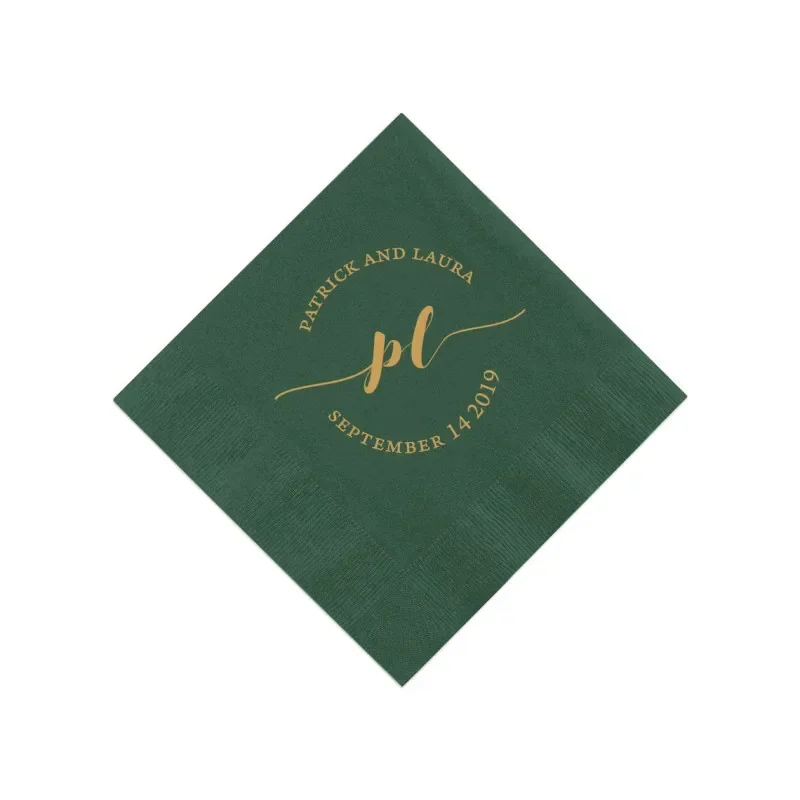 

Custom Napkins Circle Monogram First Name - Personalized Wedding Napkins, Rehearsal Dinner, Engagement Party, Bar Napkins