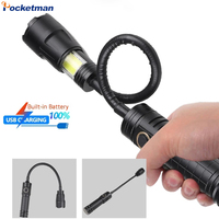 USB Rechargeable XHP50 LED Flashlight Flexible Pickup Tool Lamp with Magnet Zoomable Torch Multifunctional Foldable Flashlight