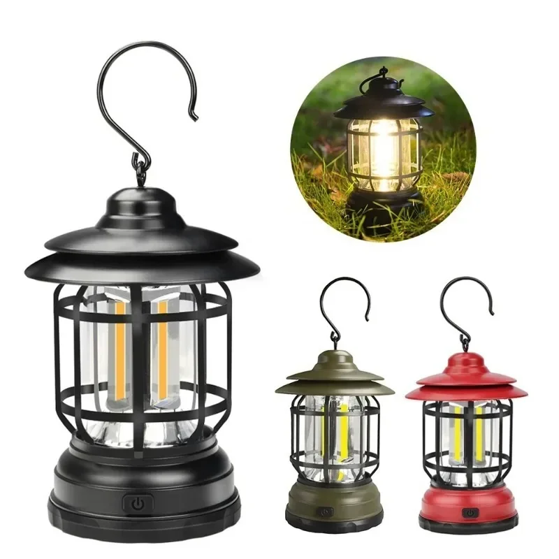Retro Camping Lantern Battery Powered Hanging Tent Light 2 Modes Outdoor Waterproof Camping Ambient Lamp Emergency Work Light