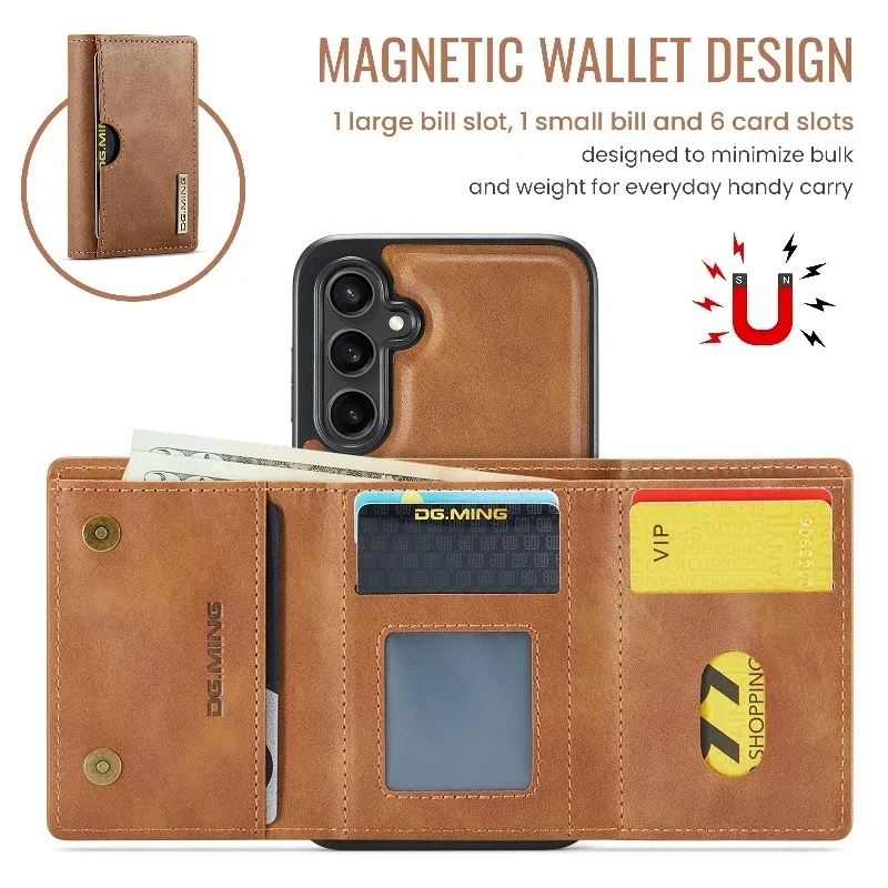 2 In 1 Detachable Magnetic Wallet Card Cover With Phone Case for Samsung Galaxy S25 Ultra/S24 Plus/S23 FE/S22+