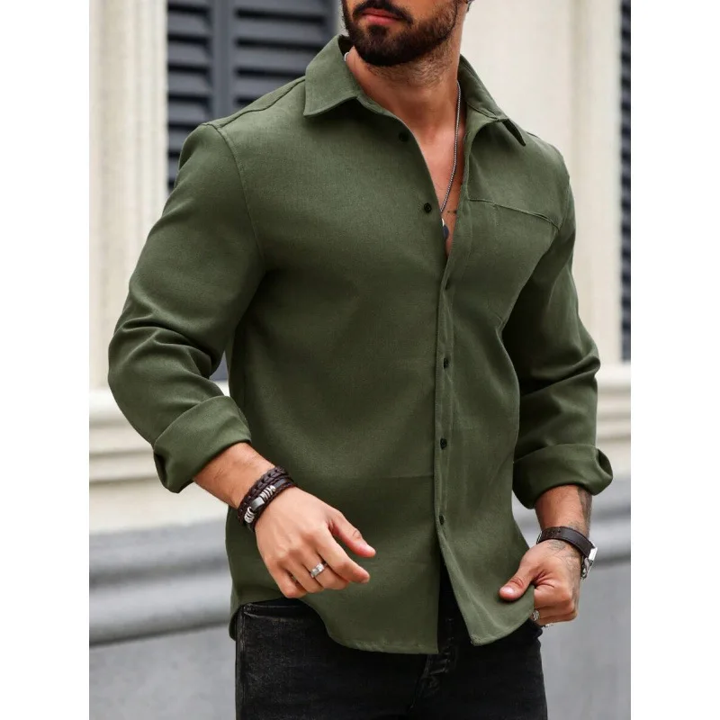 

Long Pocket Men's SVE Shirt Pure Color Men's Pocket Long Shirt Casual Comfortable Fit Versatile Style for Any Occasion