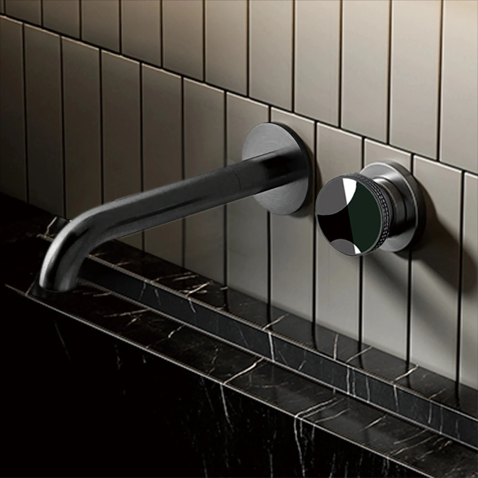 

Modern luxury gun gray brass bathroom faucet with wall mounted design, cold and hot dual control, simple basin faucet