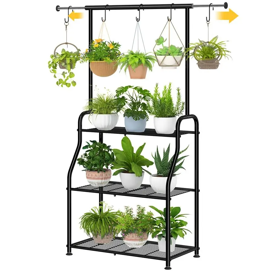 

Plant Stand Indoor Outdoor, Heavy Duty Metal 3 Tiered Hanging Plant Shelf for Multiple Flower Planter Holder Tall Large Rack fo
