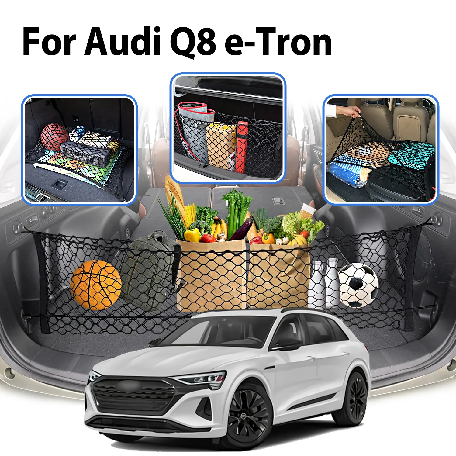 Car Cargo Net Stretchable,Car tools, Adjustable Elastic Trunk Storage Net with Hook for Audi Q8 e-Tron