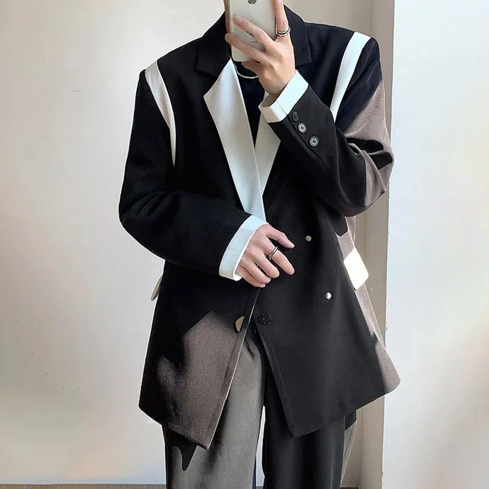 Áo Blazer Miếng Dán Cường Lực Lưng Dài Tay Streewear Nút Rời Csual Phù Hợp Với Hàn Quốc 2023 Thời Trang Nam Mỏng Áo Khoác M-2XL