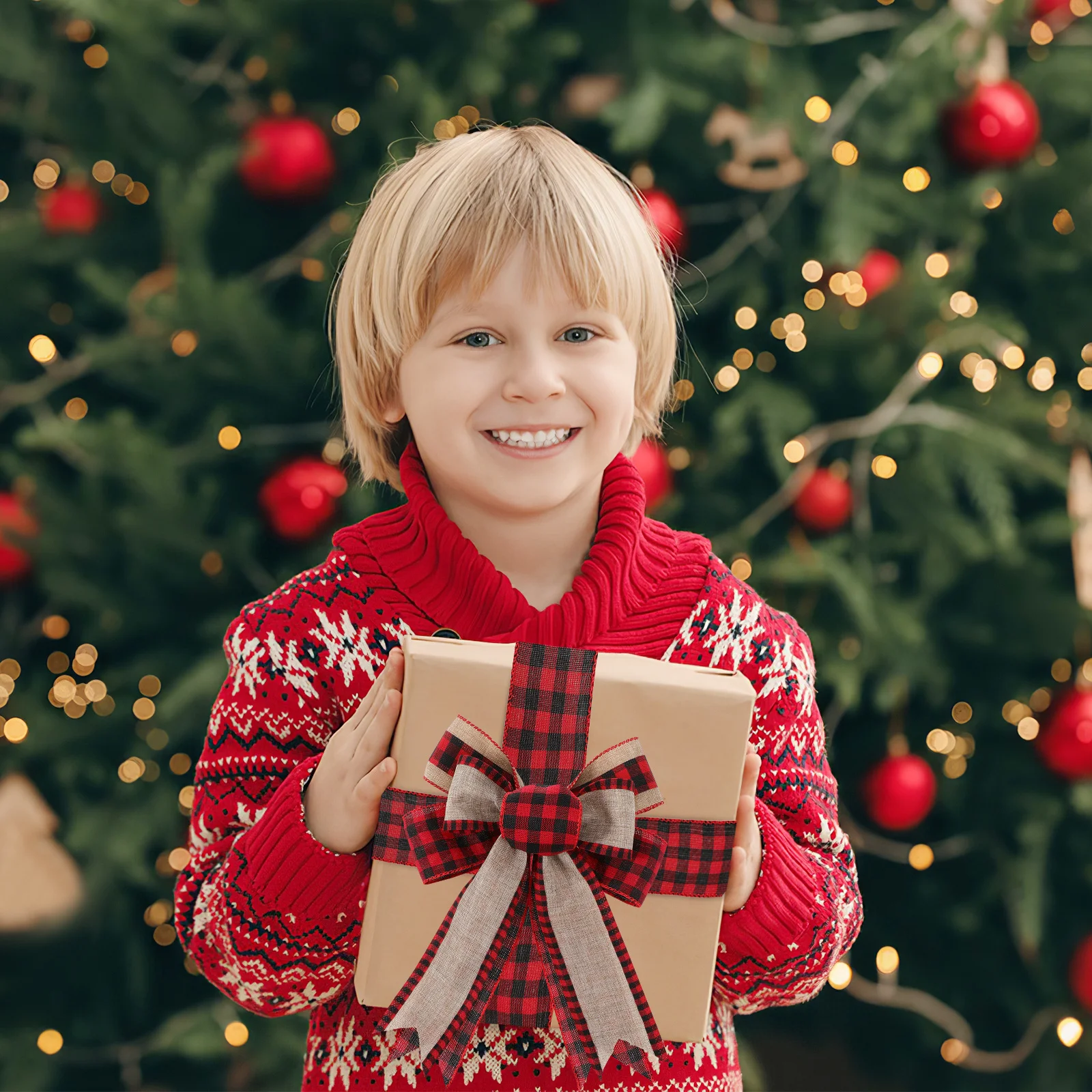 

3 Rolls Rustic Christmas Burlap Ribbon Plaid Webbing for Wrapping Bows Decorations Holiday