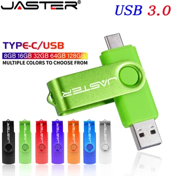 JASTER 고속 C타입 USB 플래시 드라이브 3.0, 8GB, 16GB, 32GB, 64GB, 128GB, 회전 펜드라이브 컴퓨터, 휴대폰 겸용 U 스틱 