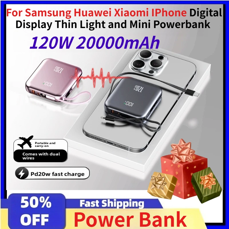 

120W 20000mAh Power Bank for Samsung Huawei Xiaomi IPhone Digital Display Thin Light and Mini Powerbank China CCC certification