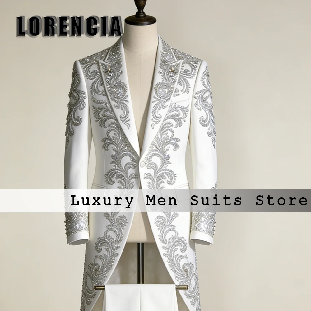 

Glitter Diamond Suits for Men 2 Pieces Single Breasted Tuxedos Wedding Groom Outfits Customized Blazer Pants zomerset heren