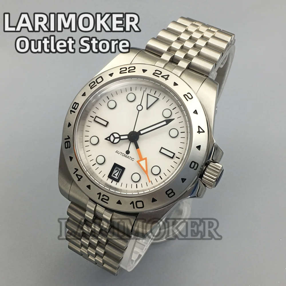LARIMOKER 40MM men's black white blue green watch 6 o'clock date sapphire glasss tainless steel case NH34 GMT automatic movement