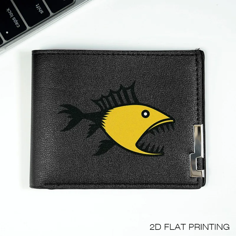 Yellow Fish Design PU Leather Wallet Minimalist Business Style Compact Men's Wallet Durable Lightweight Everyday Use