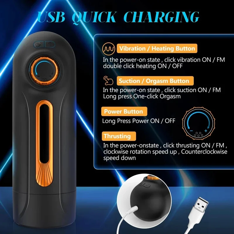 Male Masturbator Automatic With 10 Powerful Vibrating & Thrusting Blowjob Sucking Masturbation Cup Real Vaginal Sex Toy For Men