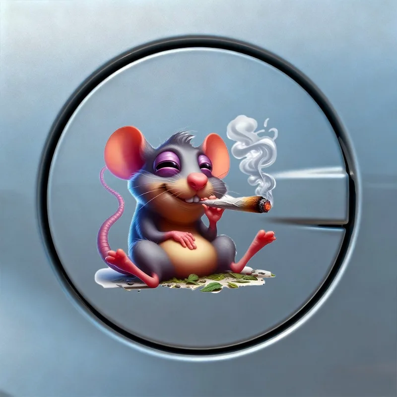 1PC Cool Smoking Mouse Car Fuel Cap Vinyl Sticker Easy To Apply Durable Decal for Truck Trailer Fuel Cap Motorcycle Fuel Tank