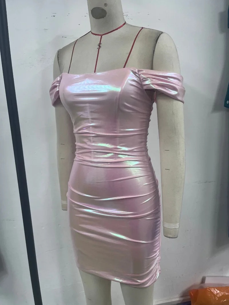 눈부신 주름 바디콘 미니 파티 드레스 여성 섹시 스트랩리스 플리츠 오프숄더 백리스 생일 클럽웨어 패션 의상