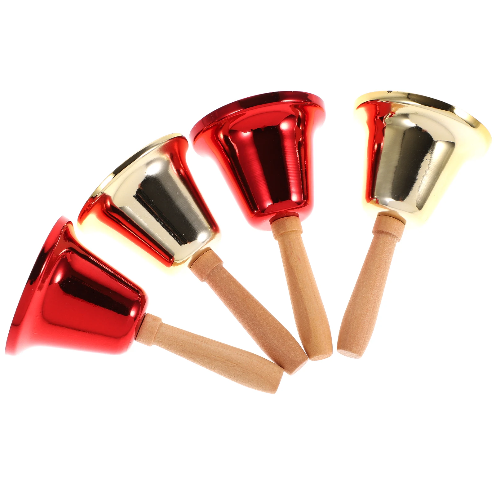 

4pcs Christmas Hand Bells Vintage Metal Handheld Wood Handle Decorative Festival Party Bell Hotel Restaurant Call Bell Desktop