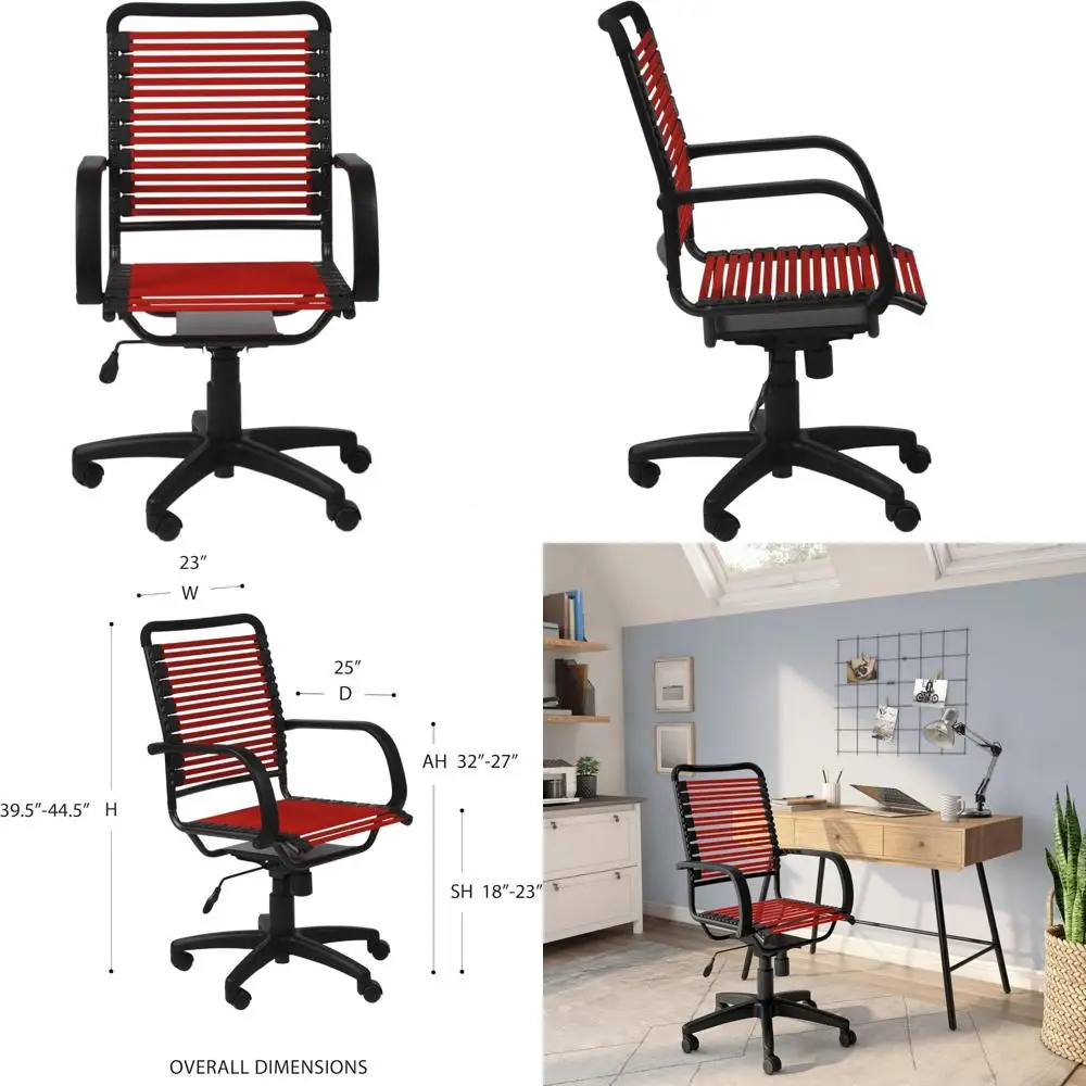 Red Euro-Style Flat High-Back Swivel Office Chair with Graphite Frame and Adjustable Tilt