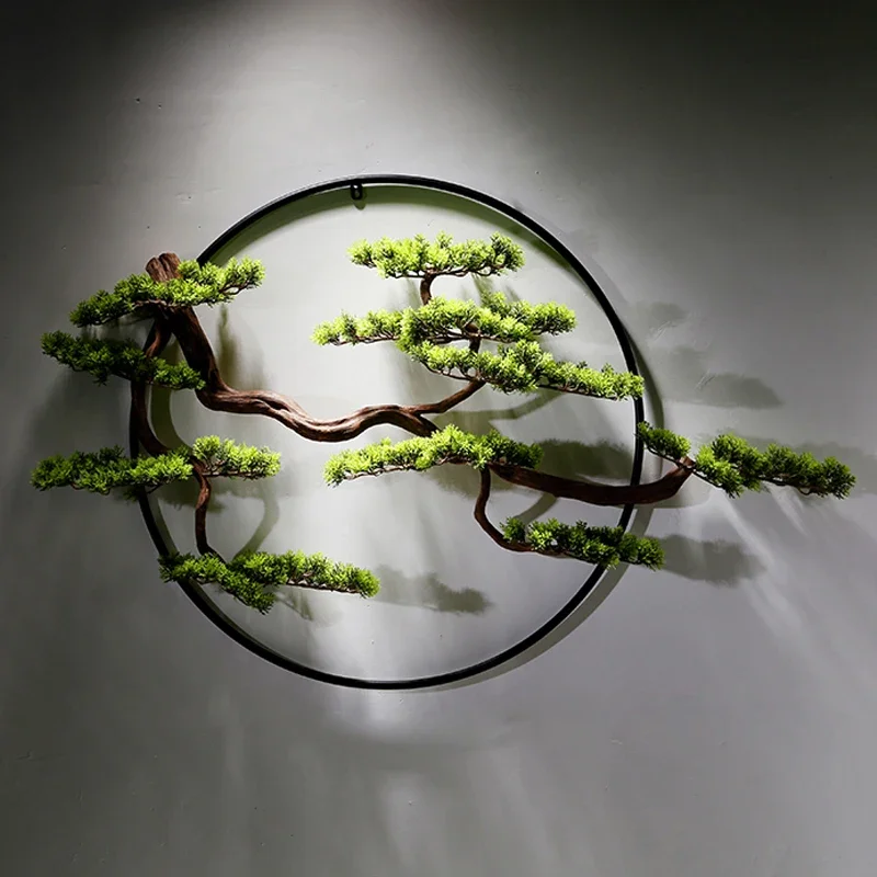 

New Chinese Welcome Pine Round Wall Hanging Porch Pendant Living Room Background Decoration Hotel Iron