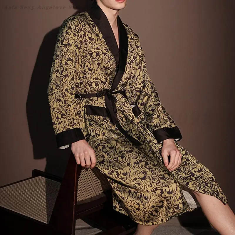 Men's Satin Print Robe Sleepwear Nightgown