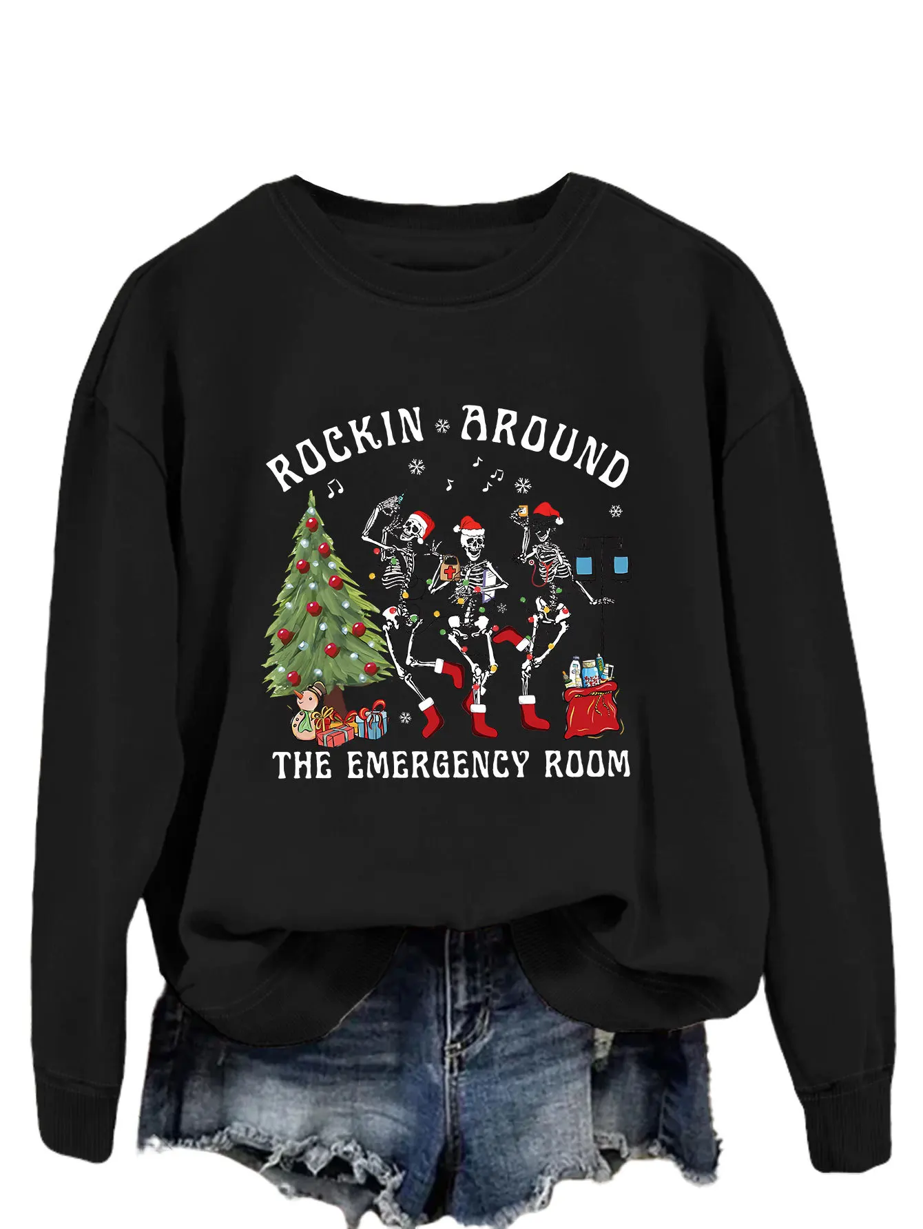 

Rockin Around The Emergency Новая толстовка с длинными рукавами, рождественскими принтами и толстовкой в европейском и американском стиле.