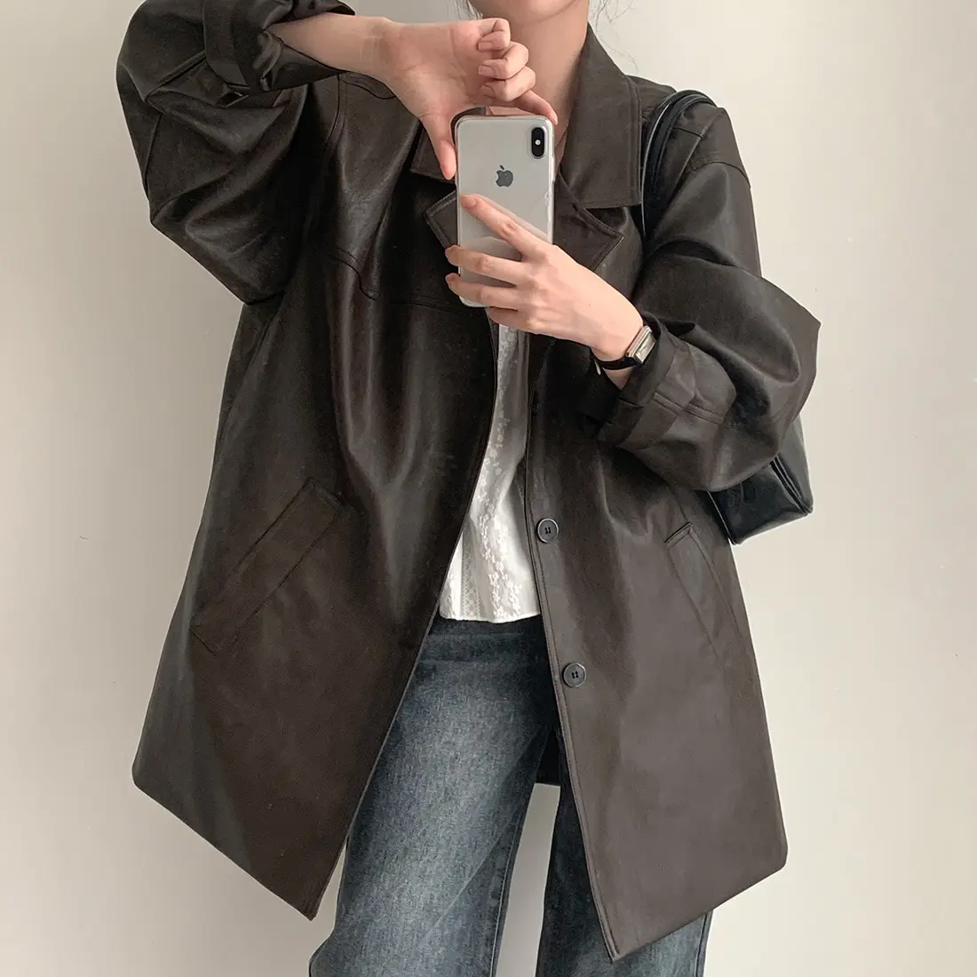 Fashionable Loose British Style Small Suit High-End Feeling Streetwear Jacket Casual Loose Fit Leather Coat for Women